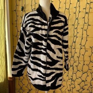 Vintage Diane Von Furstenberg Zebra Knit Zipper Cardigan Sweater